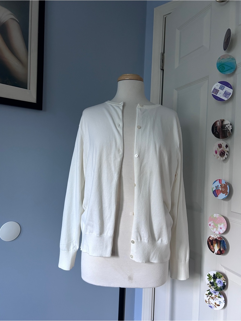 Lands' End Lightweight White Button-Front Cardigan